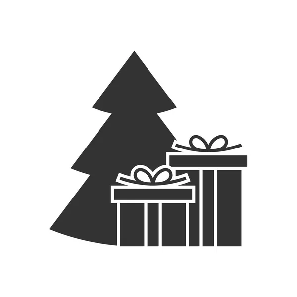 Giftbox på ikonen julgran — Stock vektor