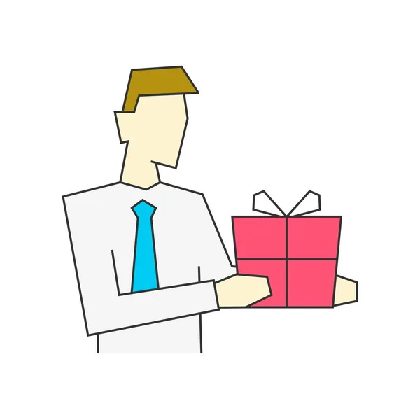Empresario sosteniendo vista de retrato de caja de regalo sobre fondo blanco — Vector de stock