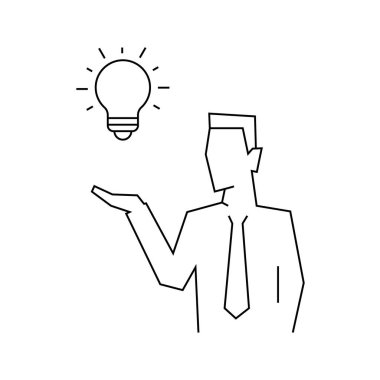 İş adamının bir fikir portresi görüşü var. Doğrusal resimleme