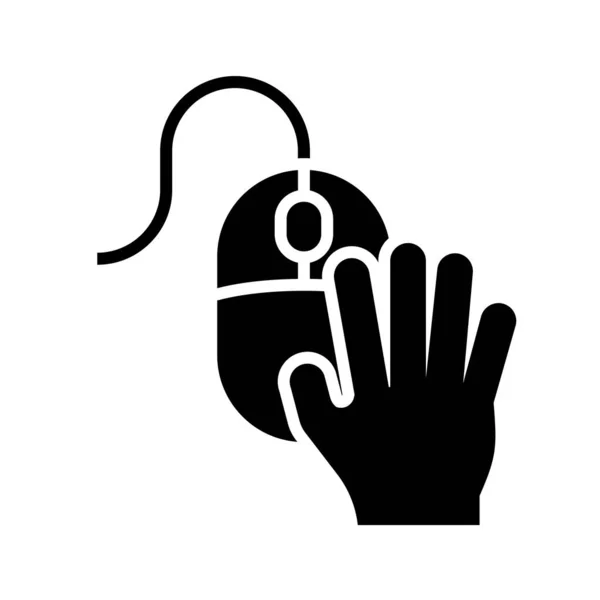 Hand on computer mouse black icon on white background — ストックベクタ