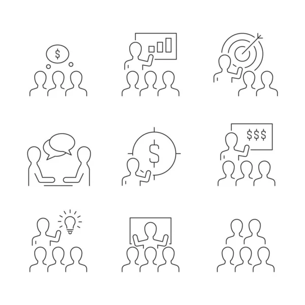 Business training lijn pictogrammen op witte achtergrond — Stockvector