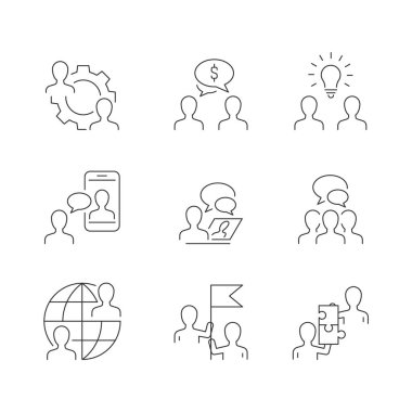 Beyaz arkaplanda iş birliği çizgisi simgeleri