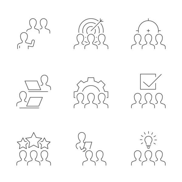 Iconos de línea de equipo de negocios sobre fondo blanco — Vector de stock