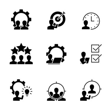 Management black icons on white icon. Vector illustration