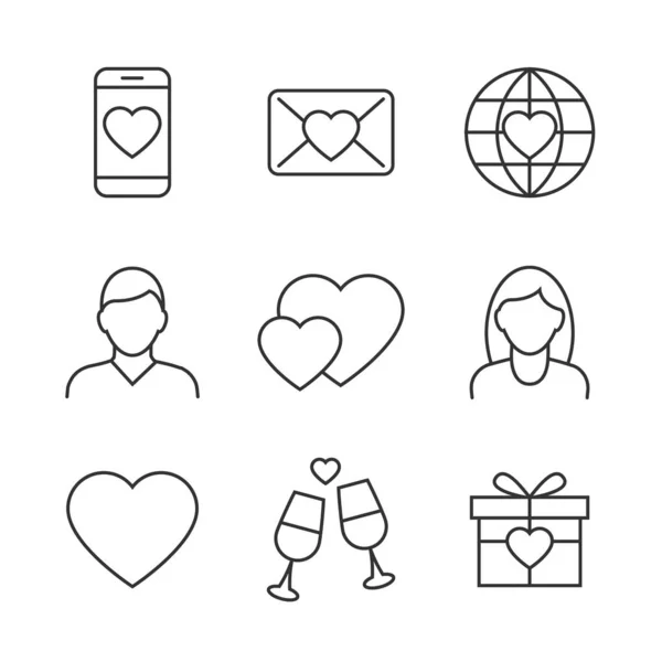 Día de San Valentín iconos lineales sobre fondo blanco — Vector de stock