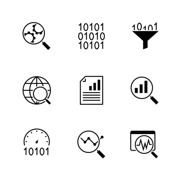 Análisis de datos iconos negros sobre fondo blanco — Vector de stock