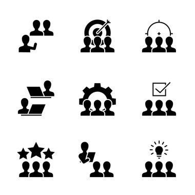 İş dünyası siyah simgeleri beyaz sırtında