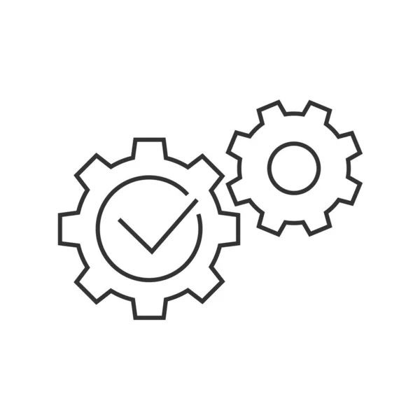 Engranajes con marca de verificación icono de línea sobre fondo blanco — Vector de stock