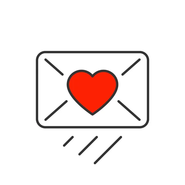 Mensaje de amor sendind icono de línea sobre fondo blanco — Vector de stock