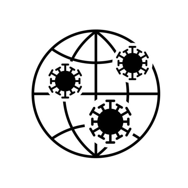 Moléculas de Coronavirus en el icono del globo sobre fondo blanco — Vector de stock