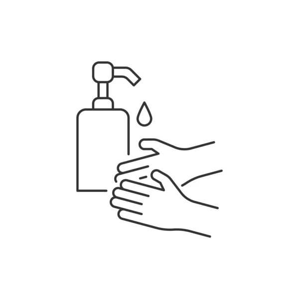 Lavarse las manos con jabón líquido línea icono — Archivo Imágenes Vectoriales