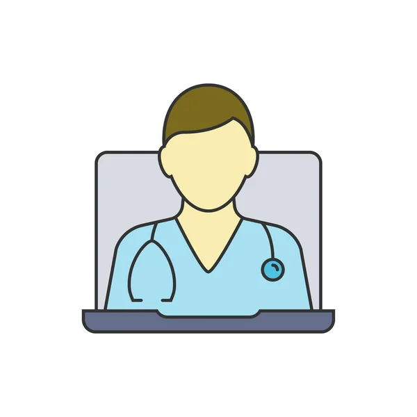 Konsultacja lekarza online z laptopem. Koncepcja medyczna — Wektor stockowy