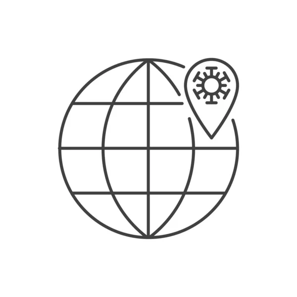 Spilla posizione Coronavirus nell'icona della linea del globo — Vettoriale Stock