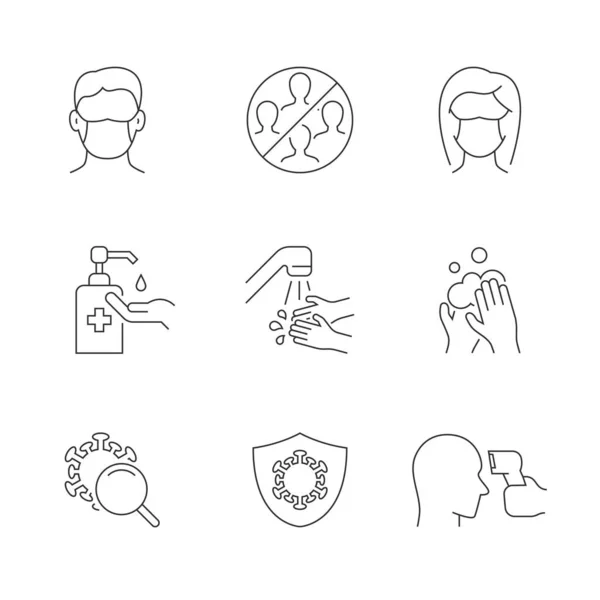 Coronavirus safety linear icons on white background Vector Graphics