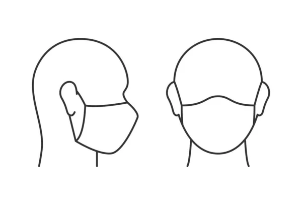 Das Tragen einer Schutzmaske lineares Symbol auf weißem Hintergrund — Stockvektor