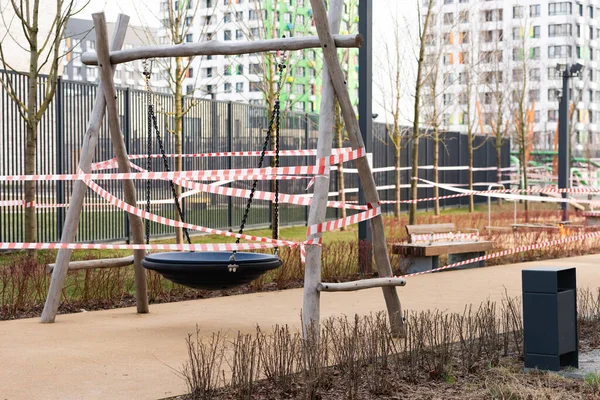 Játszóterek Karanténban Kerítés Játszótér Körül Karantén Egész Moszkvában Van — Stock Fotó