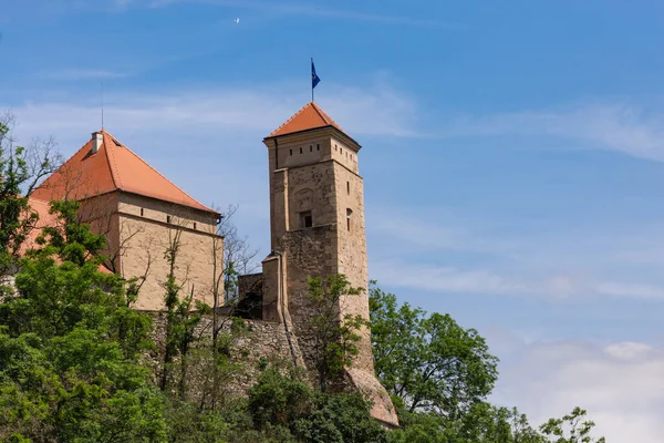 Veveri Kastély Cseh Köztársaságban Található Erődfalak Tornyok Dombon — Stock Fotó