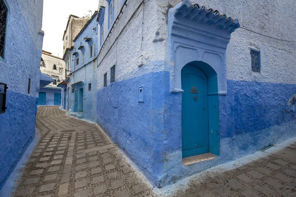 Vacker Utsikt Över Den Blå Staden Medina Traditionella Marockanska Arkitektoniska — Stockfoto