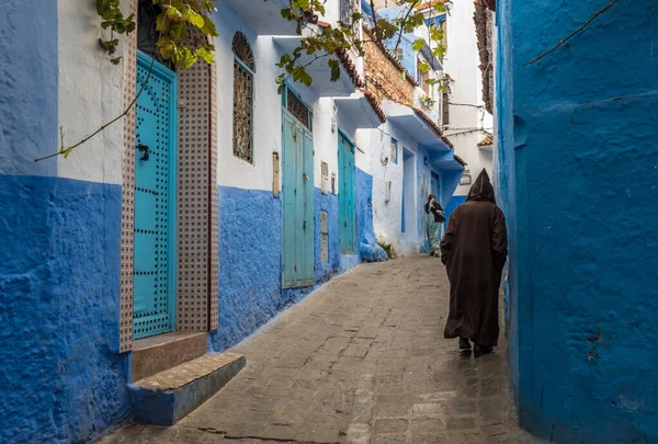 Όμορφη Θέα Της Μπλε Πόλης Στην Medina Παραδοσιακά Μαροκινά Αρχιτεκτονικά — Φωτογραφία Αρχείου