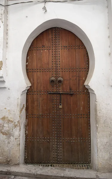 Traditionell Marockansk Stil Design Gammal Trä Entré Dörr Gamla Medina — Stockfoto