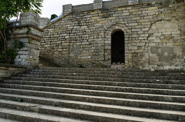 Old steps and fragment of stone wall of Great Mithridates Staircase in Kerch.