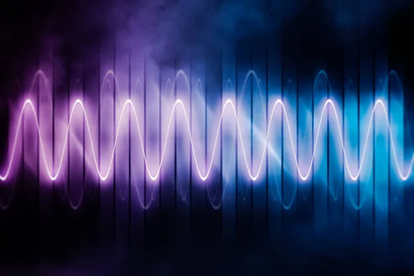 Audio signal or soundwave glowing neon abstract background or backdrop futuristic illustration . Technology, sound and music graphic concepts. — 스톡 사진