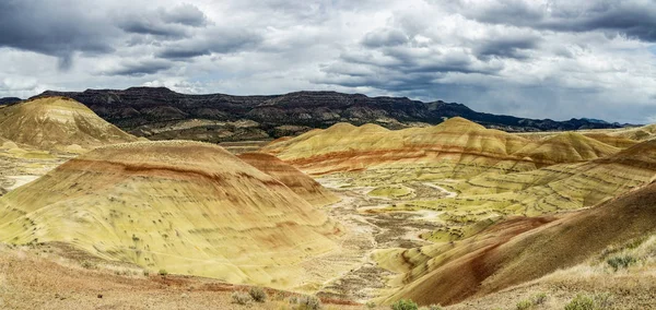 Panorama Colinas Pintadas Formación Sedimentaria Geológica Tierras Baldías Mitchell Oregón — Foto de Stock