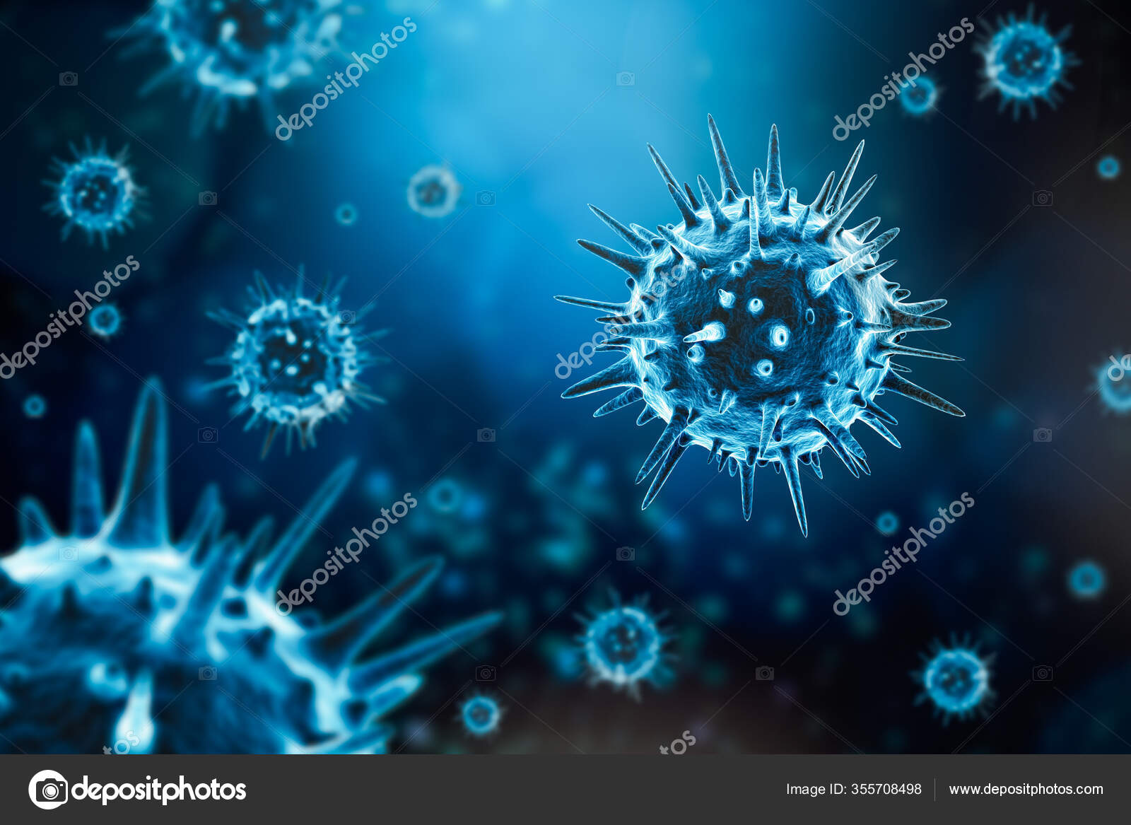 Microscopic Generic Virus Cell Rendering Illustration Blue Background  Microbiology Contagion Stock Photo by ©MattLphotography 355708498