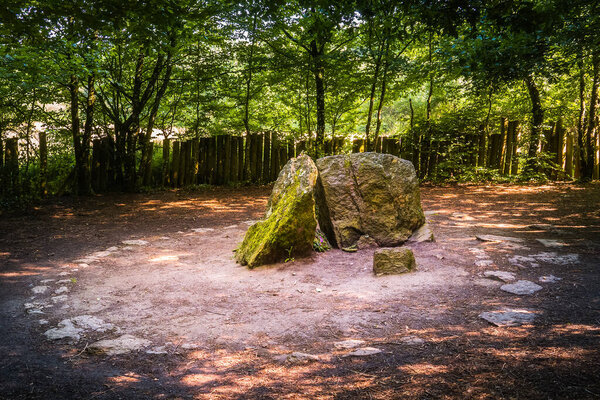 Merlin's grave or tomb or burial place, forest of Broceliande landmark, Paimpont, Brittany, France.