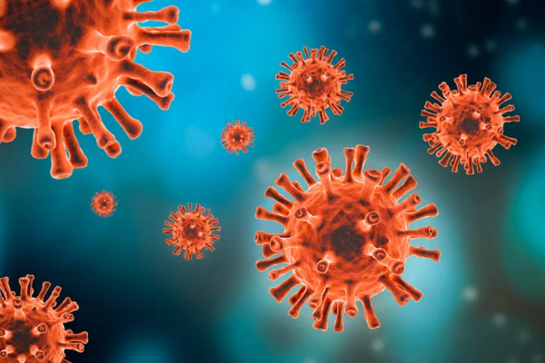 Virus Rojo Genérico Sobre Fondo Azul Microbiología Virología Epidemiología Medicina — Foto de Stock