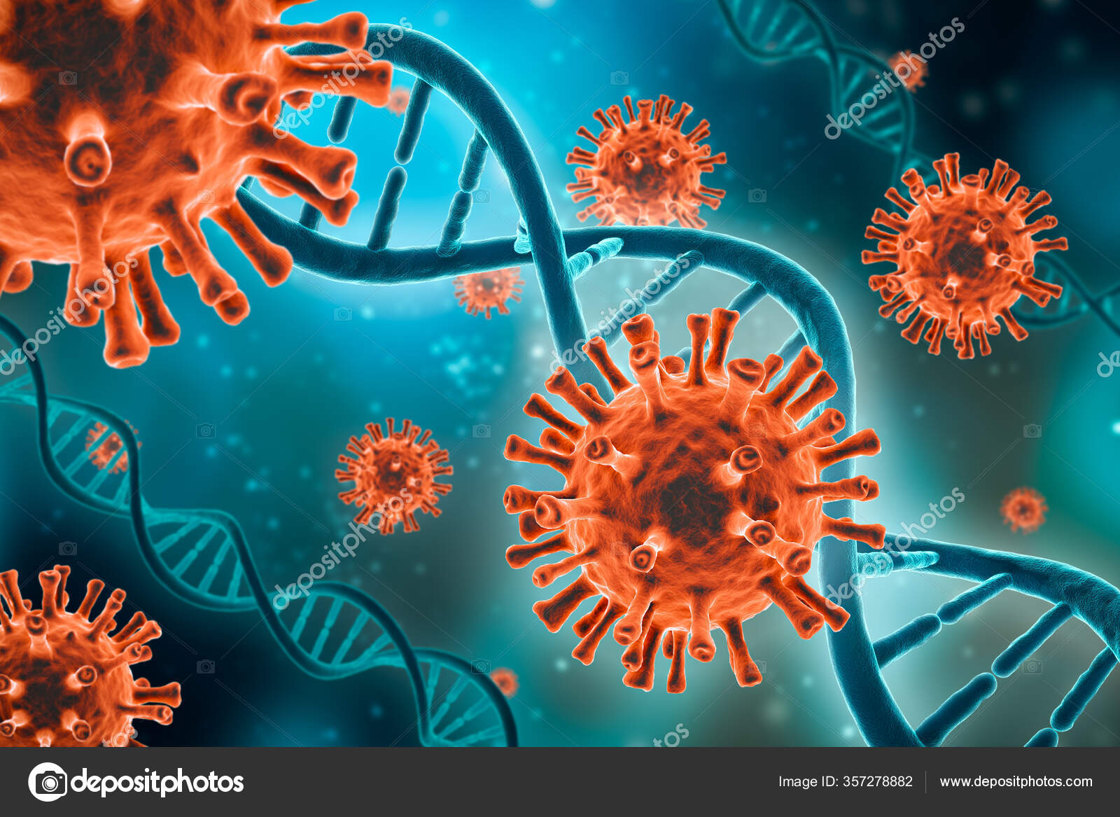 Microscopic Red Virus Cells Dna Strands Blue Green Background Rendering  Stock Photo by ©MattLphotography 357278882
