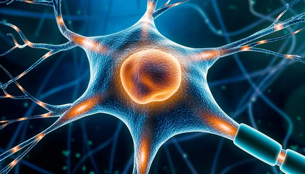 Neuron Cell Close Απεικόνιση Νευρικές Παρορμήσεις Κατά Μήκος Των Δενδριτών — Φωτογραφία Αρχείου