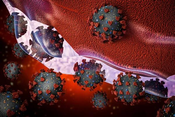 Grupo Células Del Virus Coronavirus Covid Que Invaden Infectan Una — Foto de Stock