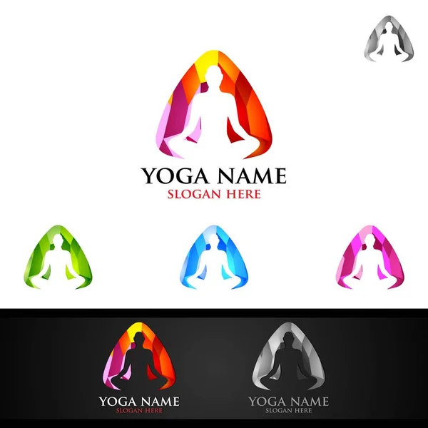 Yoga und Lotusblumen-Logo mit Wellness-Konzept und menschlicher Silhouette — Stockvektor