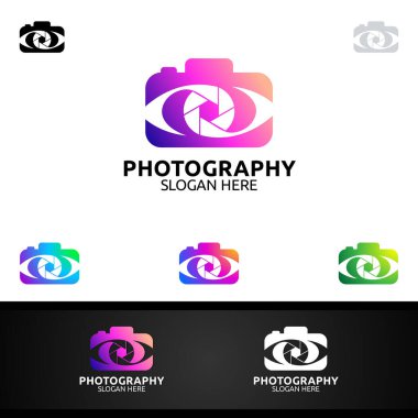 Soyut Kamera Fotoğrafı Logo Simgesi Vektör Tasarım Şablonu