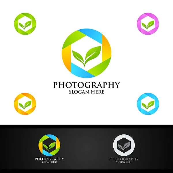 Natuurcamera Fotografie Logo Icon — Stockvector