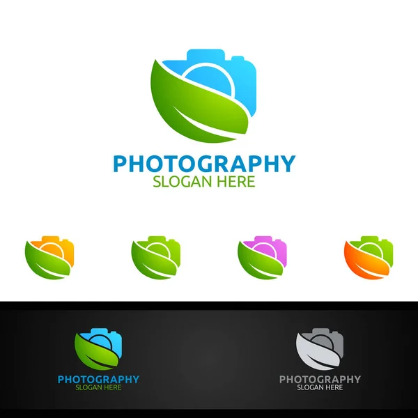 Logotipo da fotografia da câmera da natureza — Vetor de Stock