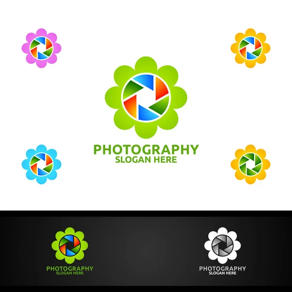 Flor Camera Fotografia Logo —  Vetores de Stock