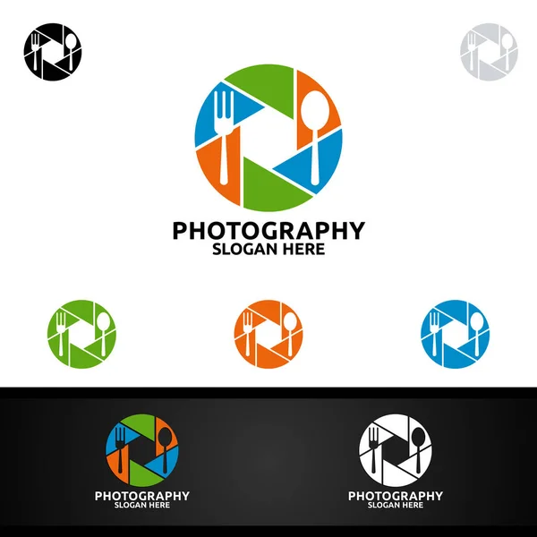 フードカメラ写真ロゴ — ストックベクタ