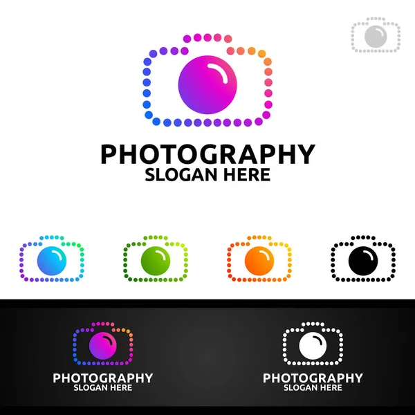 Logotipo de fotografia de câmera de ponto abstrato — Vetor de Stock