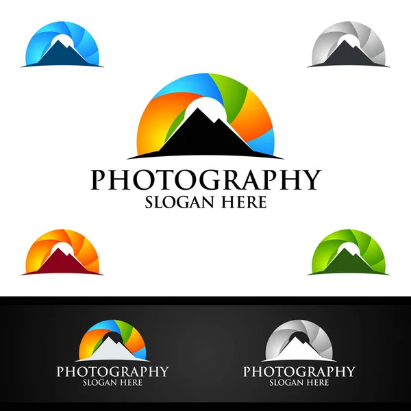 ネイチャーカメラ写真ロゴ — ストックベクタ