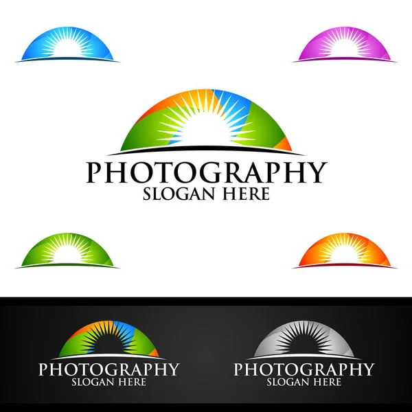 日の出カメラの写真ロゴ — ストックベクタ