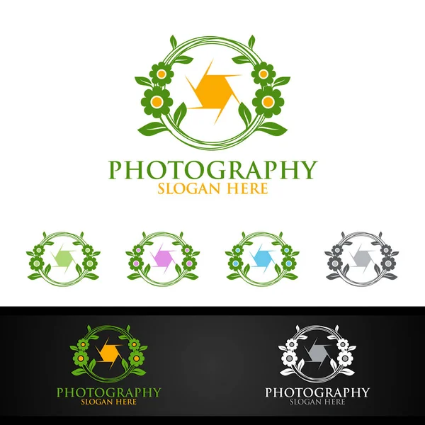 自然結婚式カメラ写真ロゴ — ストックベクタ