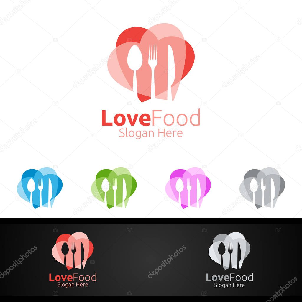 Healthy Food Logo Template. Organic Vector Design.for Menu Restaurant or Cafe, Fork, Spoon and leaves Concept