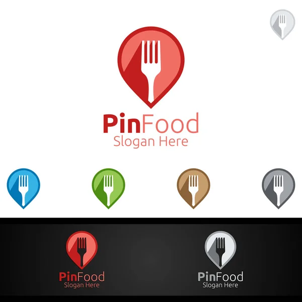 Pin hälsosam mat logotyp mall. Ekologisk Vektor Design.for Meny Restaurang eller Cafe, gaffel, sked och lämnar Concept — Stock vektor