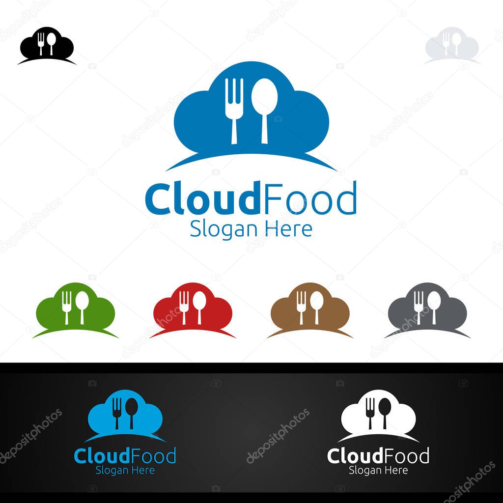 Healthy Food Logo Template. Organic Vector Design.for Menu Restaurant or Cafe, Fork, Spoon and leaves Concept