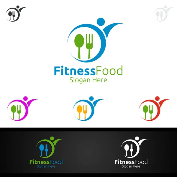 Fitness Food Logo for Restaurant or Cafe — 스톡 벡터