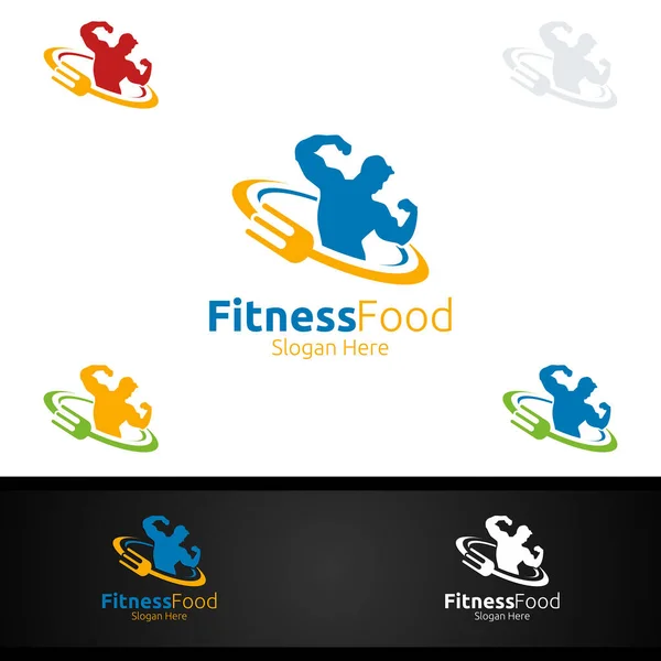 Logo de Alimentos Fitness para Nutrición o Concepto de Suplemento — Vector de stock
