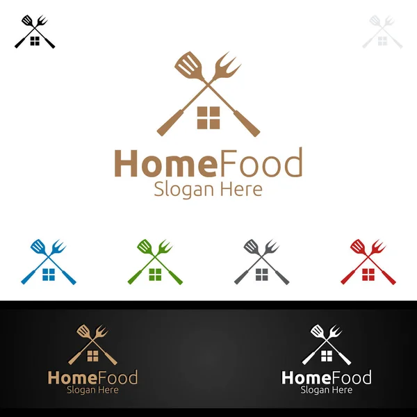 Hem Mat Logotyp för restaurang eller café — Stock vektor