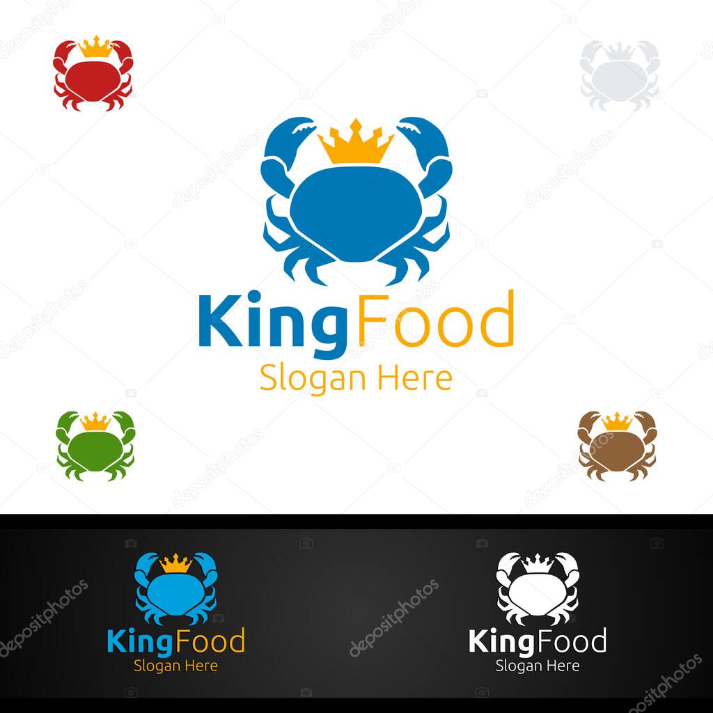 Healthy Seafood Logo, Organic Vector Design.for Restaurant or Cafe, fish, crab, shrimp, scallops, squid, octopus, chef, Fork, Spoon Concept